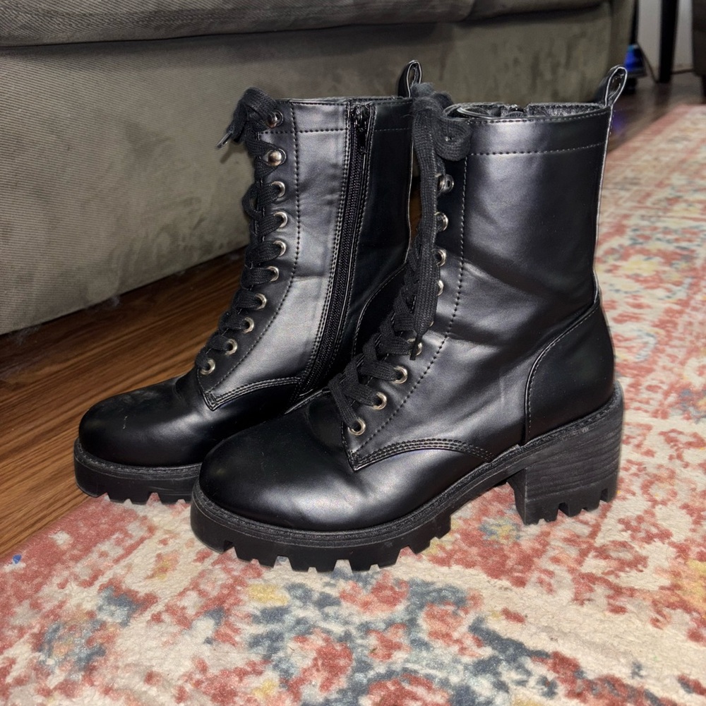 Black Leather Lace-Up Boots